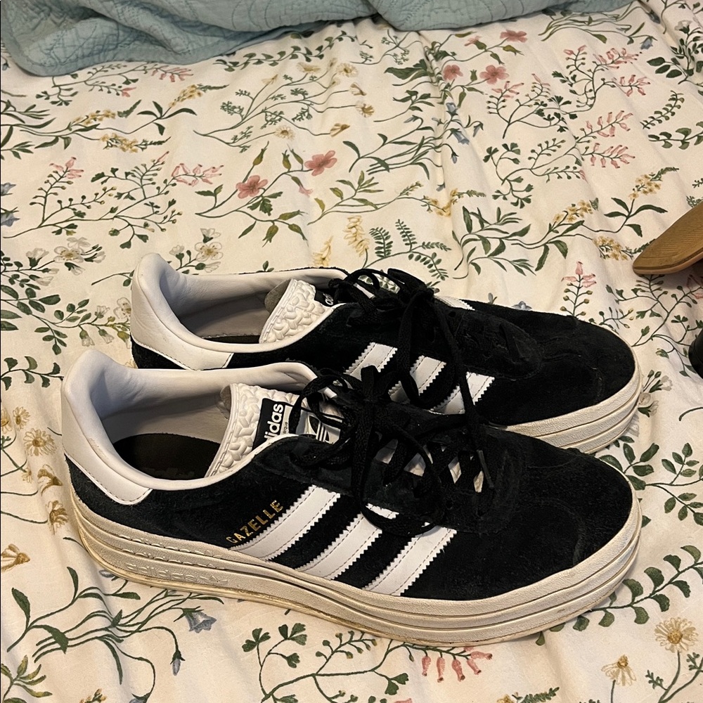 Adidas Black and White Platform Gazelles Sneakers
